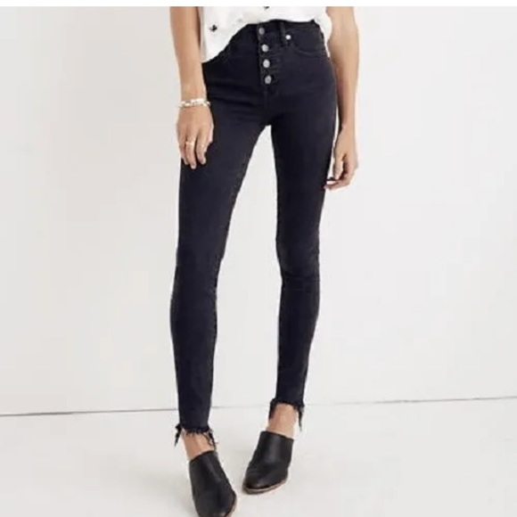 Madewell Denim - Madewell 9” high rise skinny button fly raw hem grey black, size 25